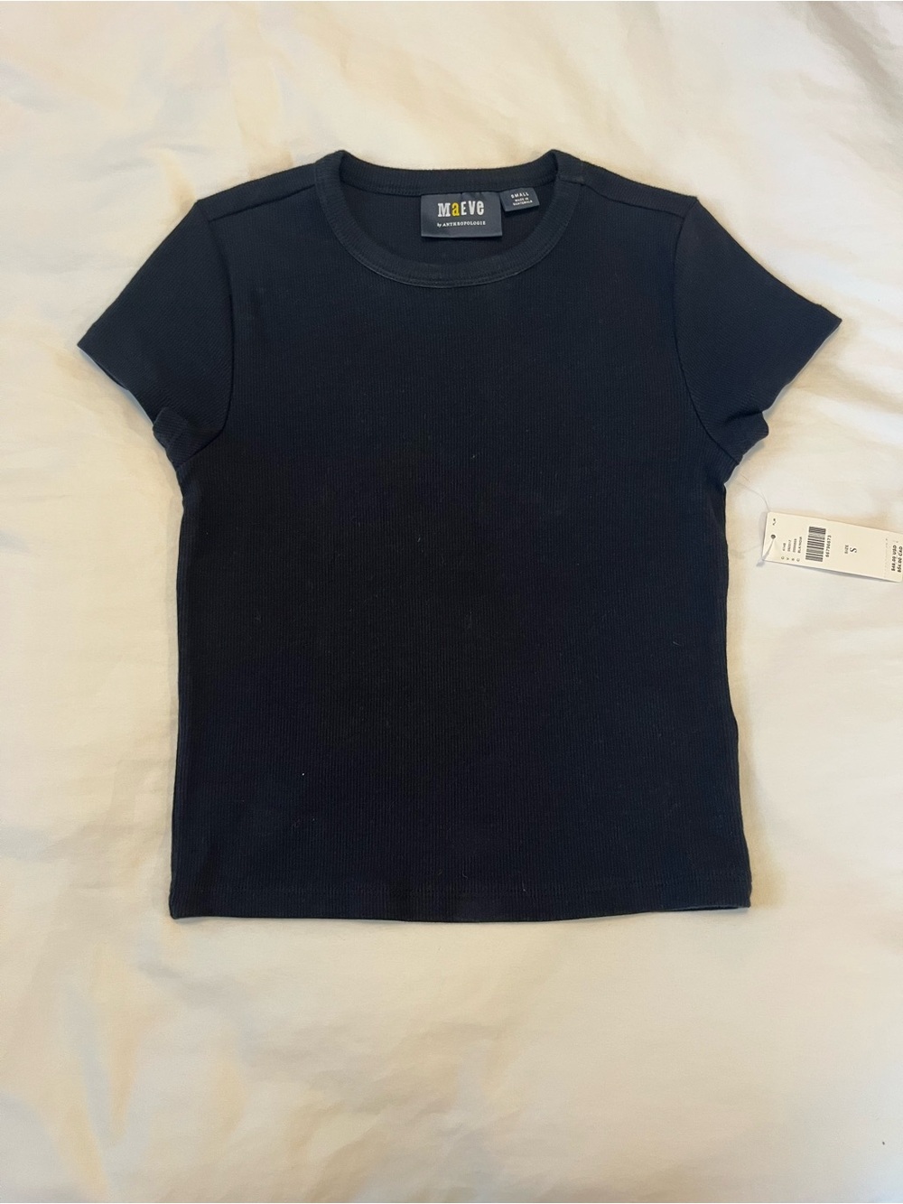 Maeve Black Ribbed Short-Sleeve Baby Tee